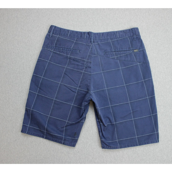 Volcom Shorts Mens 35 Blue Windowpane Cotton Blend on front center left leg - Picture 2 of 7
